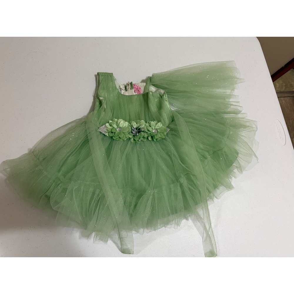 M'Princess Sage Green Glitter Tulle Flower Girl Dress Size 14 (35cm)